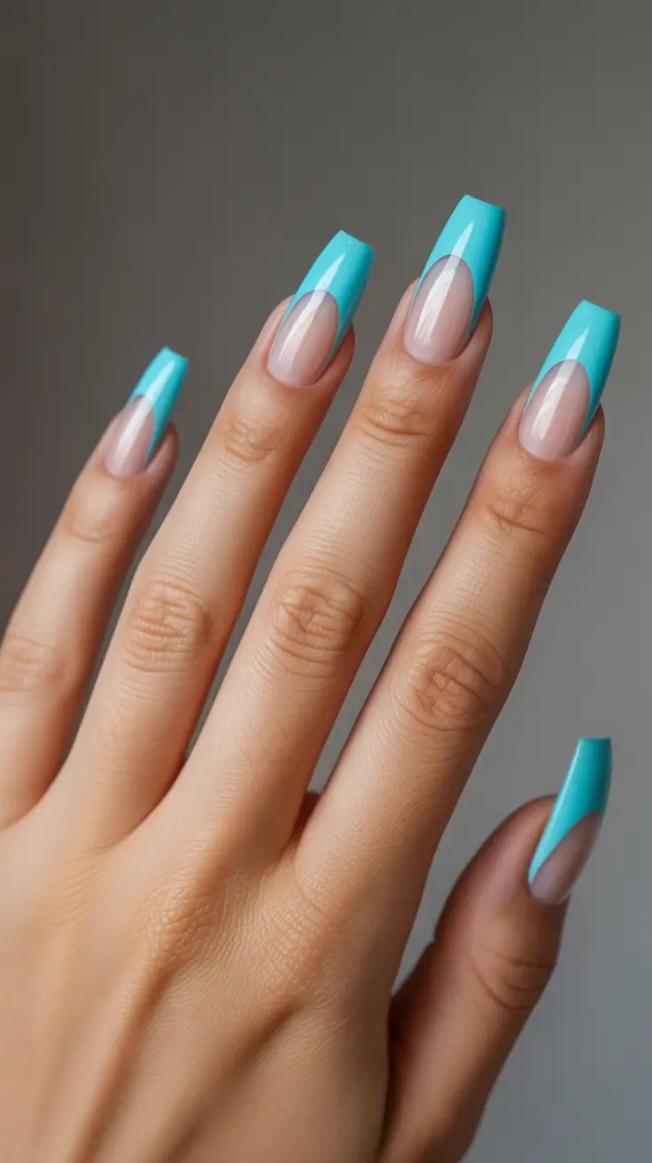 acrylic-nails-2026-Turquoise-Gloss-French-Square