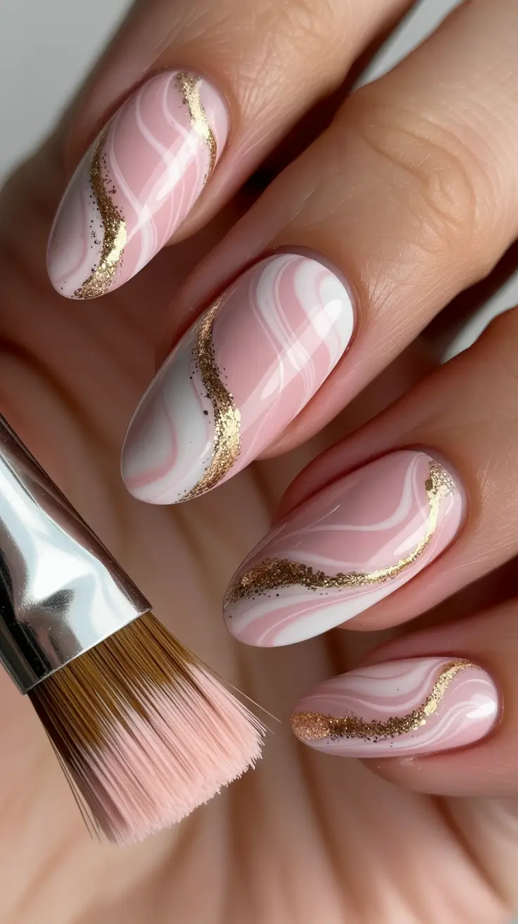acrylic-nails-2026-Pink-Marble-With-Gold-Veins