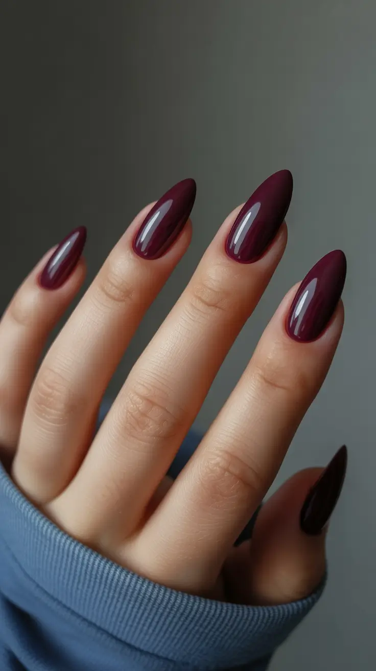 21 Elegant Almond Nails 2026 - Deep Merlot Almond Nails for Bold Summer Elegance