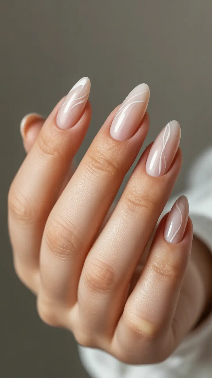 21 Elegant Almond Nails 2026 - Soft Milky Almonds With Delicate White Linework