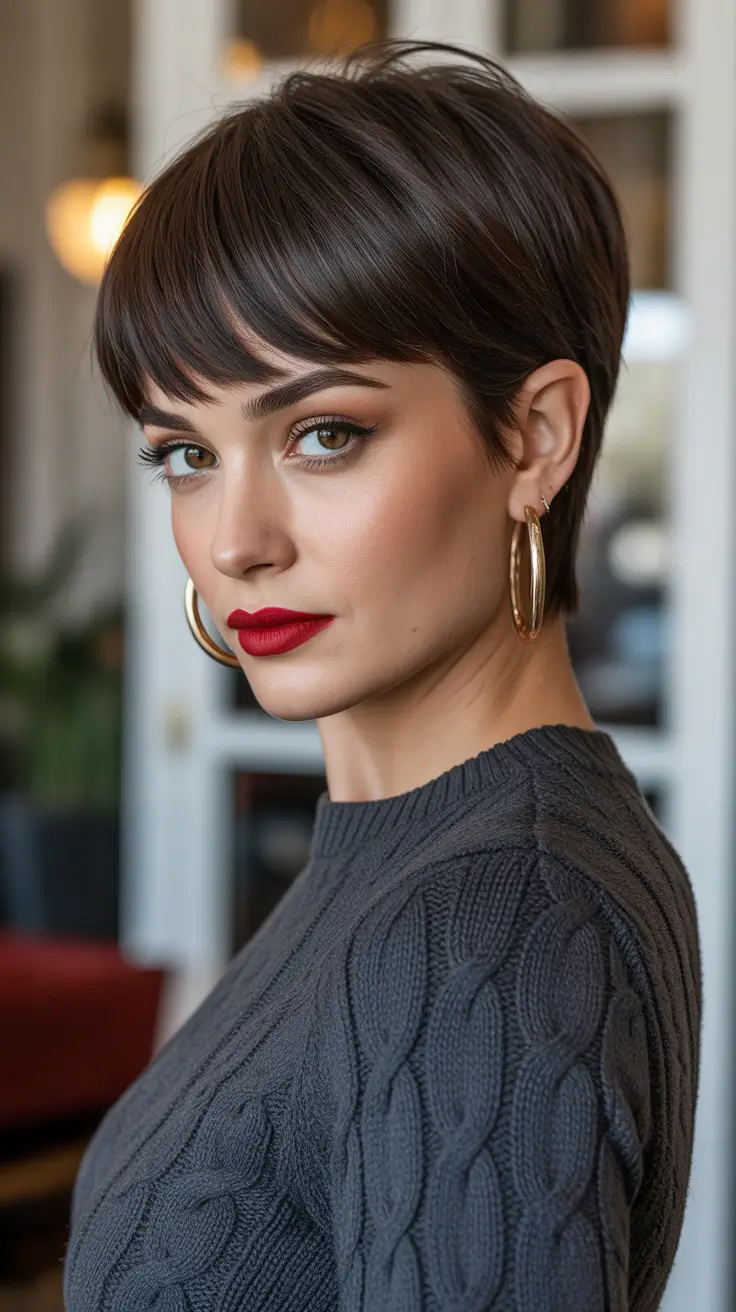 Asymmetrical Pixie Smoky Brunette Confidence