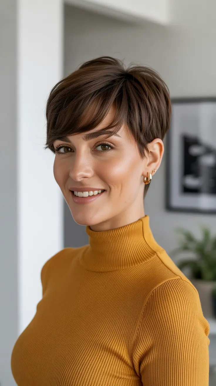 Asymmetrical Pixie Mocha Minimalist