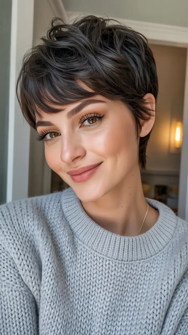 Asymmetrical Pixie Textured Charcoal