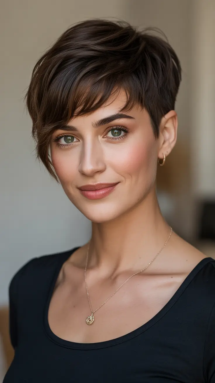 Asymmetrical Pixie Espresso Elegance