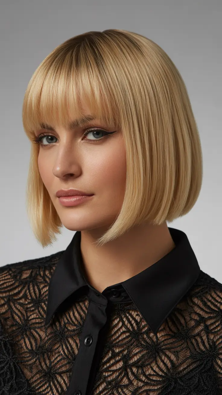 Bob haircut inspiration 2026 Soft Precision Bob With Full Fringe