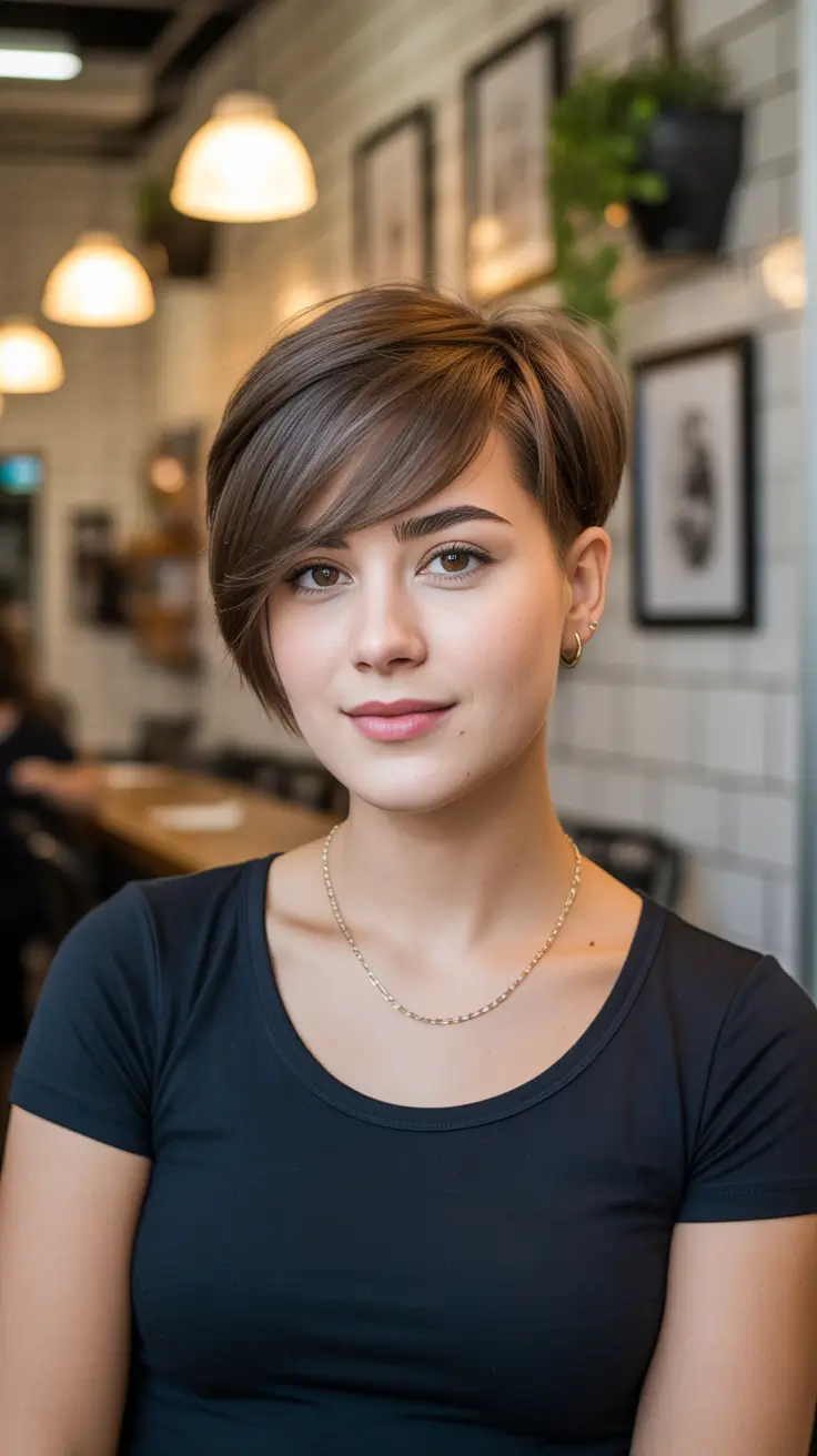 Bob haircut inspiration 2026 Soft Pixie-Bob With Long Fringe Sweep