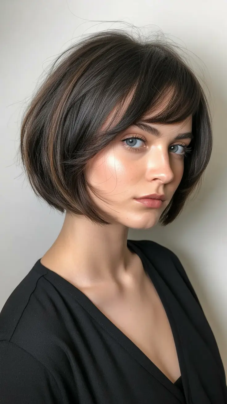 Bob haircut inspiration 2026 Textured Espresso Bob With Soft Underlayers