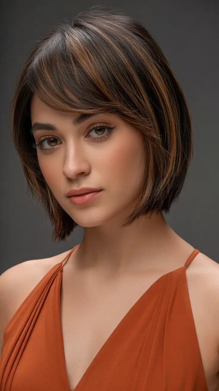 Bob haircut inspiration 2026 Golden Brunette Bob With Light Face-Framing Ribbons