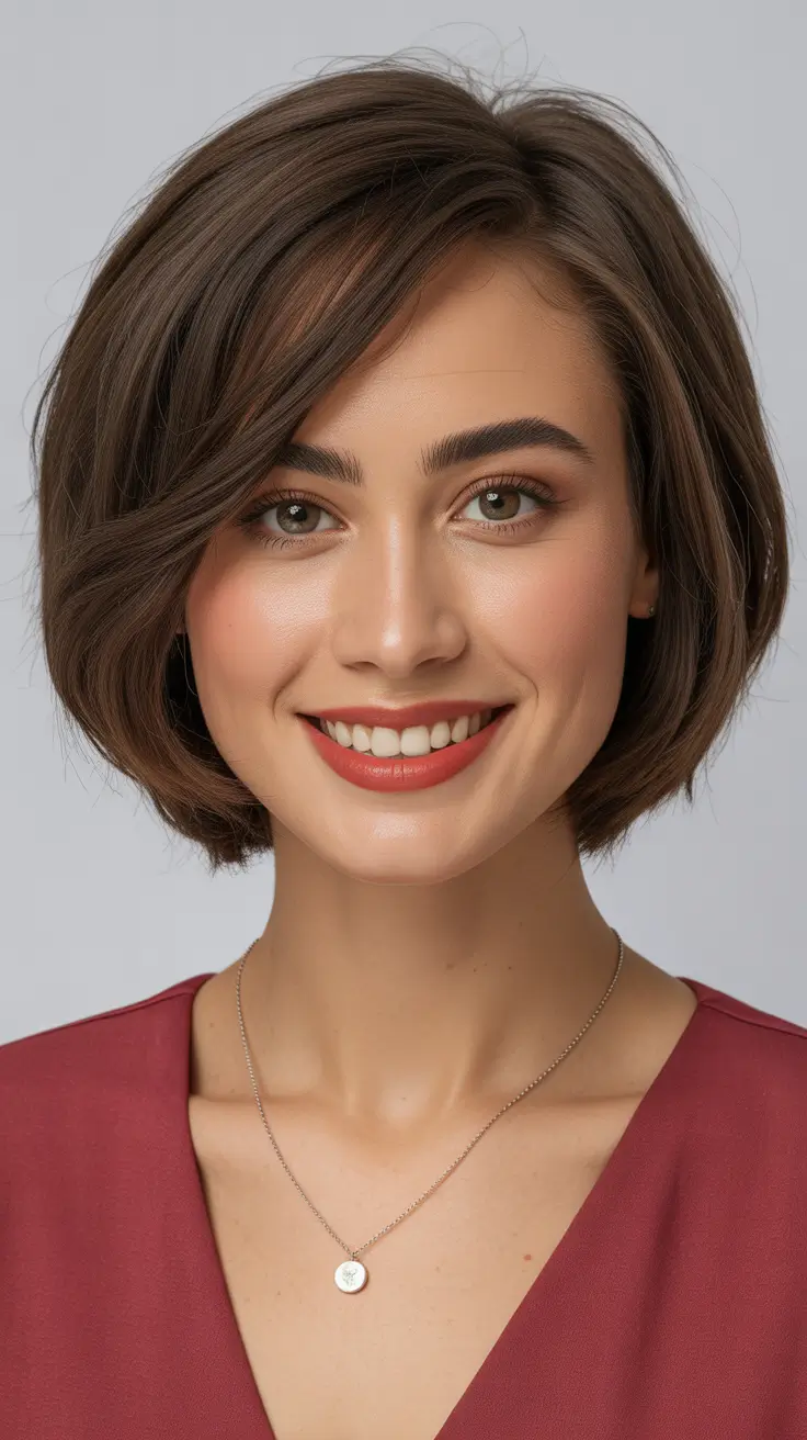 bob-hairstyles-2026-Soft-Brunette-Bob-With-Gentle-Volume