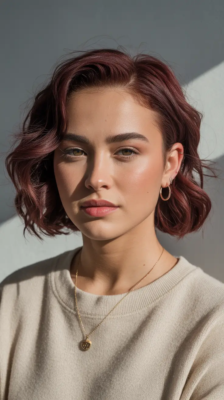 bob-hairstyles-2026-Rich-Burgundy-Short-Wavy-Bob