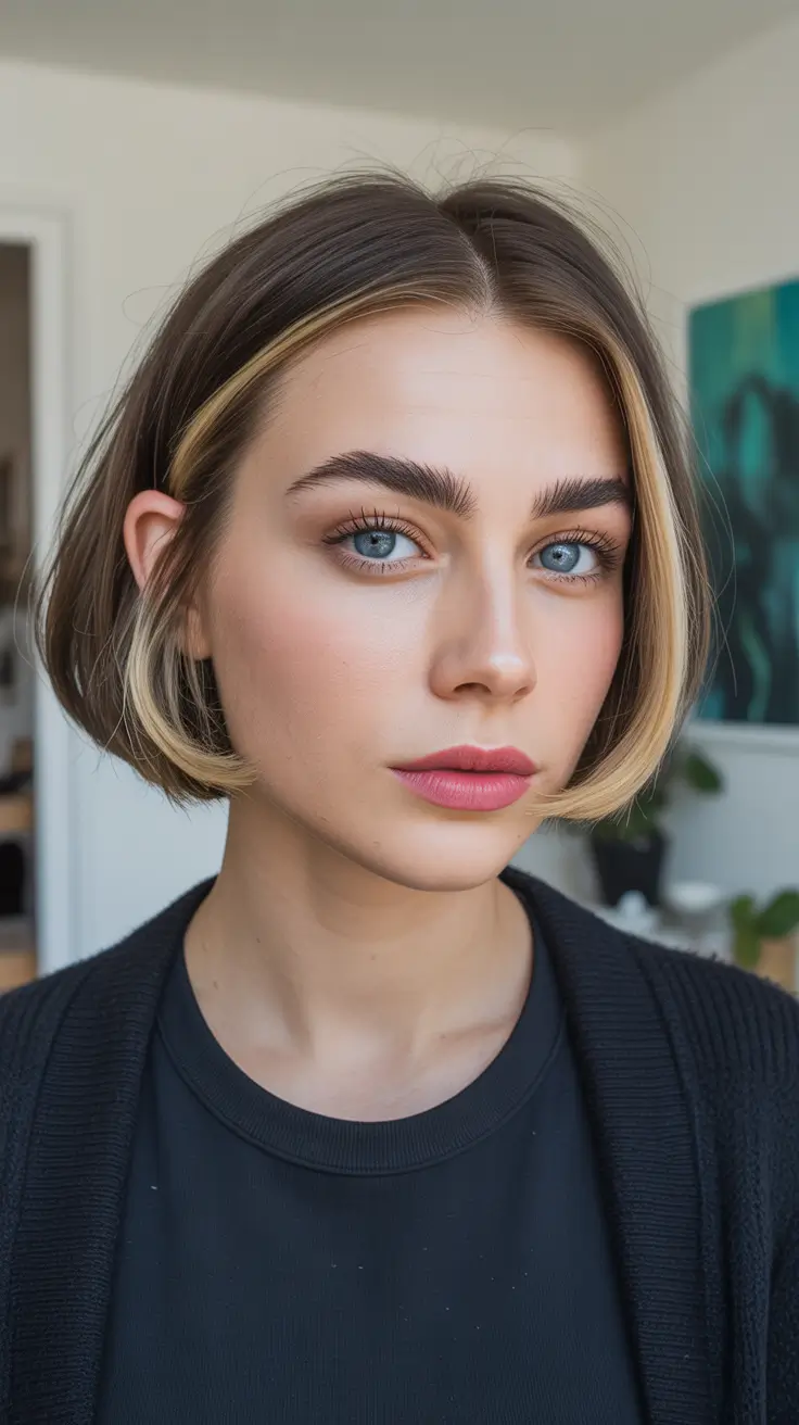 bob-hairstyles-2026-Modern-Brunette-Bob-With-Statement-Highlights