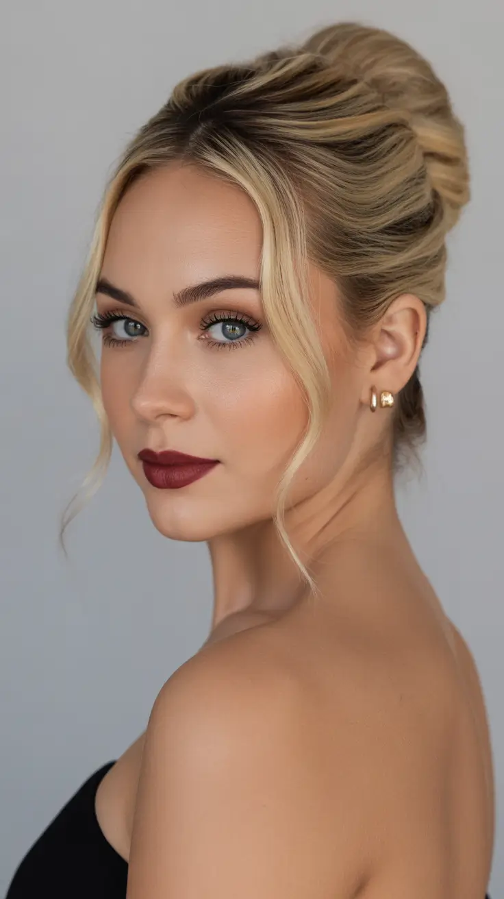 Elegant Twisted Bun With Soft Face Framing Strands 11