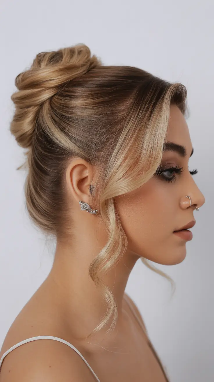 Structured Highlighted Bun With Cascading Curls 12