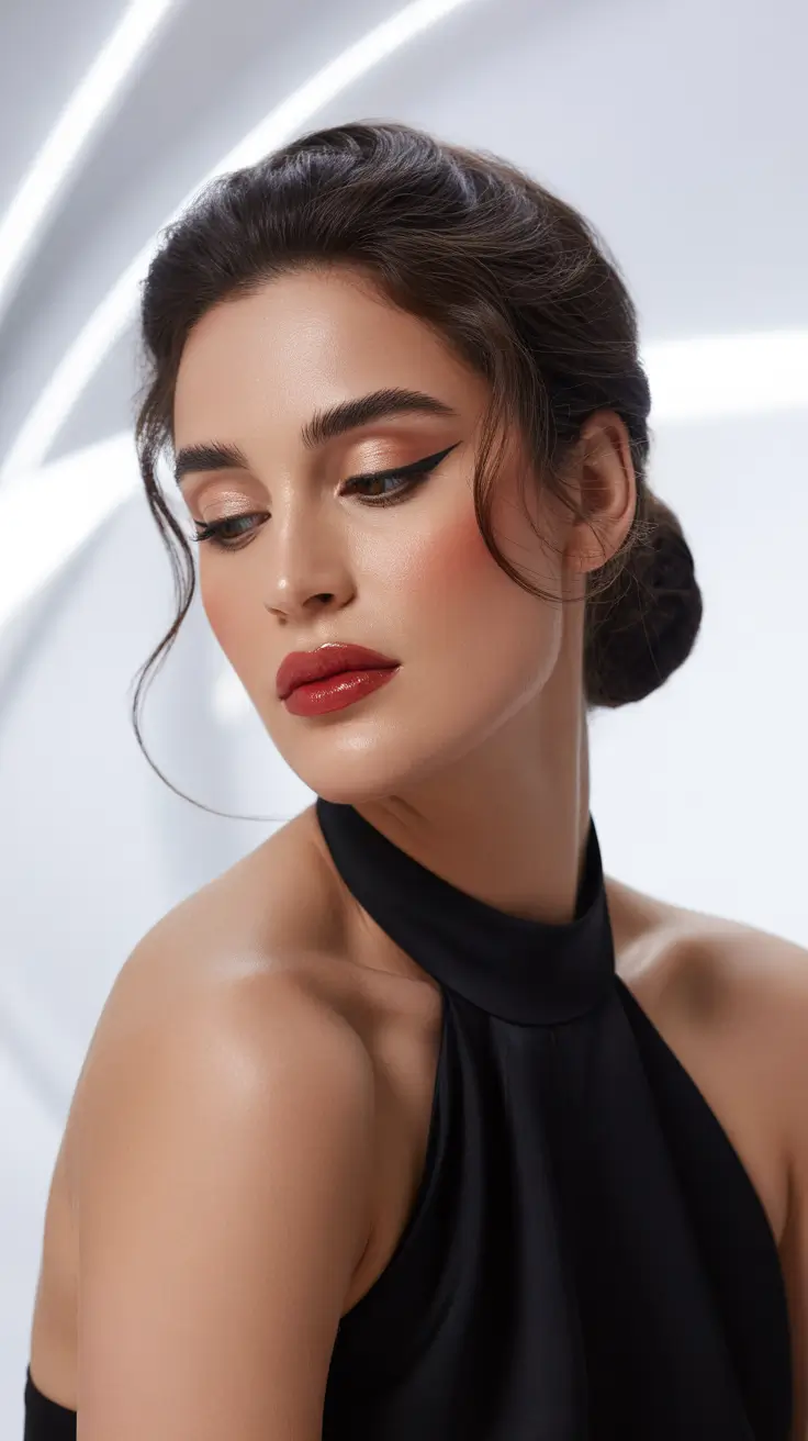 Refined Low Bun With Dramatic Eyeliner Loose Texture 13