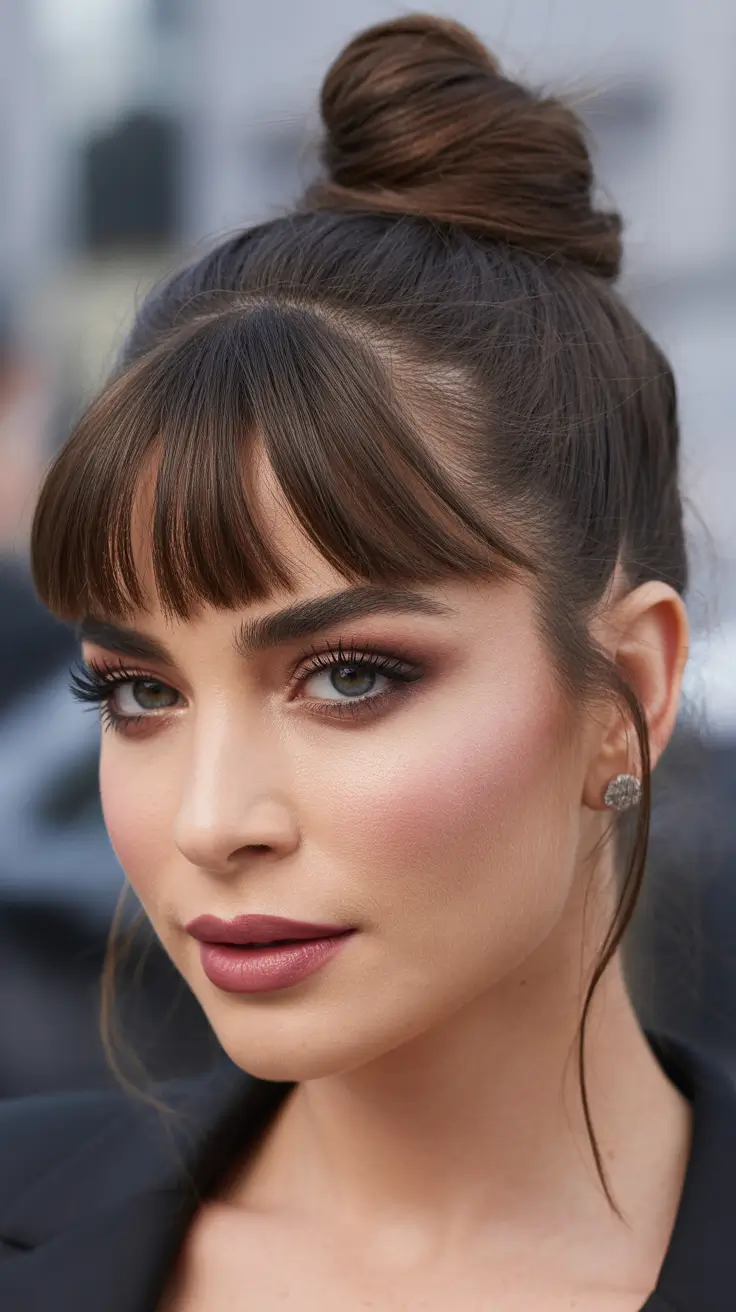 Easy Structured Bun With Bangs 2