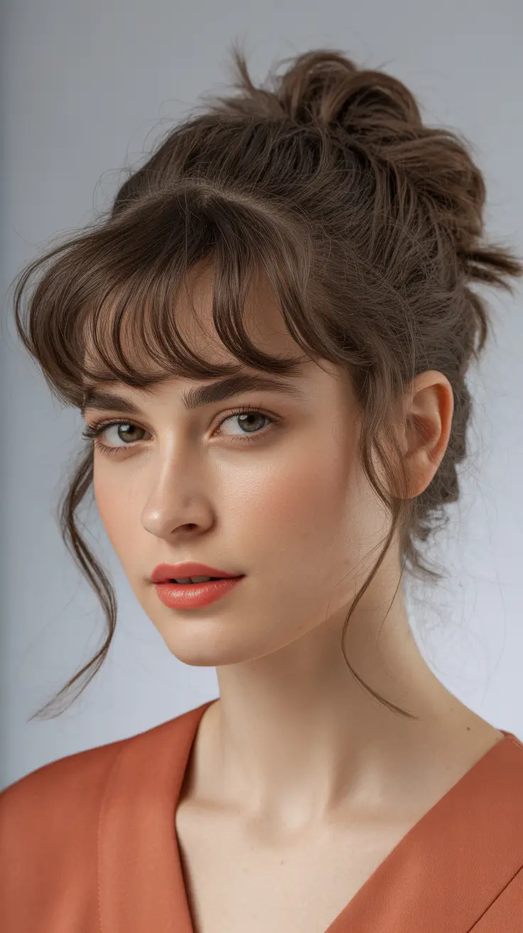 Easy Tousled Bun With Fringe 4