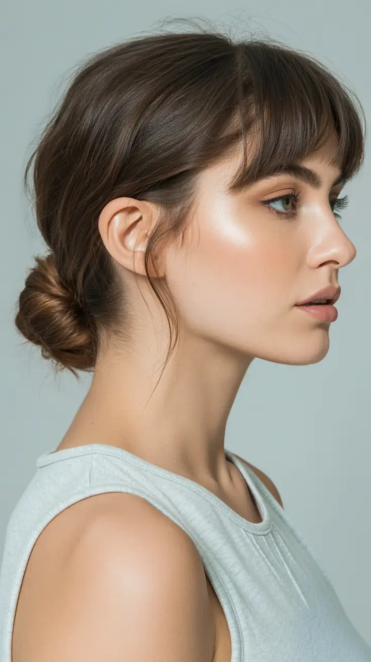 Messy Low Bun Straight Fringe 8