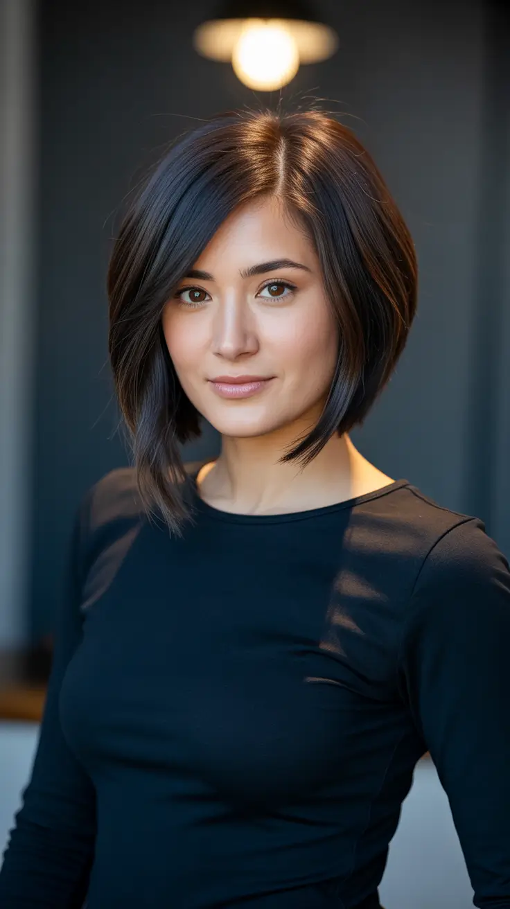 Choppy bob haircut inspiration 2026 - Polished Angled Bob with Deep Shine