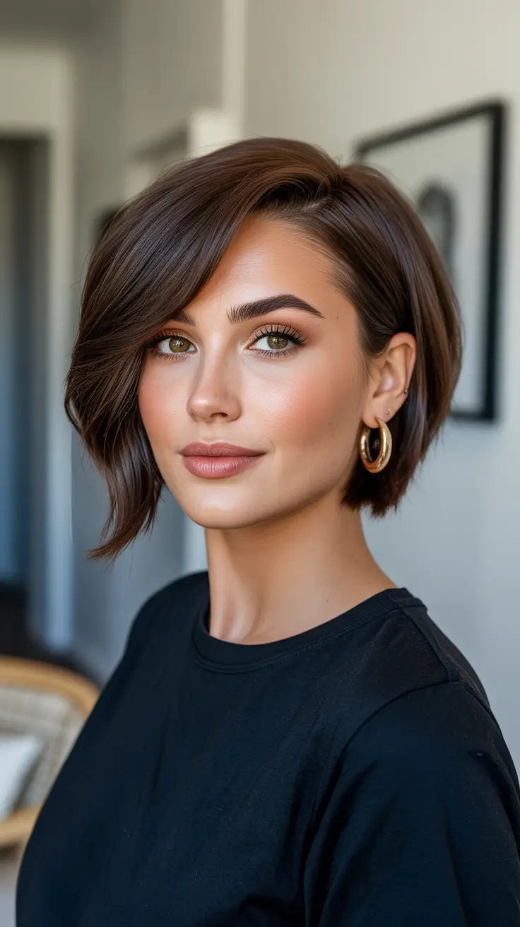 Choppy bob haircut inspiration 2026 - Side-Parted Choppy Bob with Deep Brunette Shine