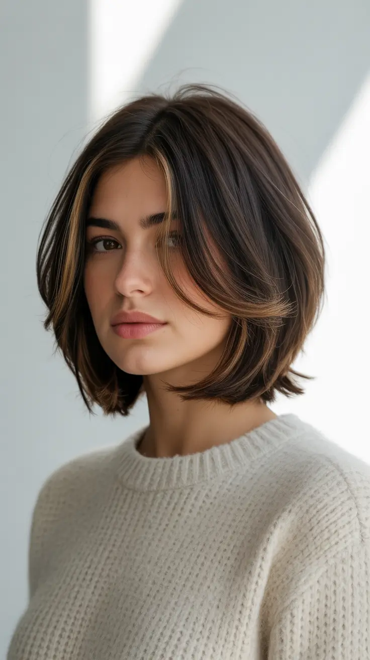 Choppy bob haircut inspiration 2026 - Dimensional Brunette Bob with Face-Framing Layers