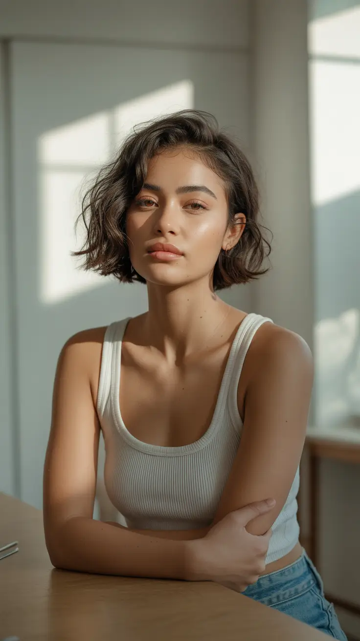 Choppy bob haircut inspiration 2026 - Effortless Wavy Bob with Beach Texture