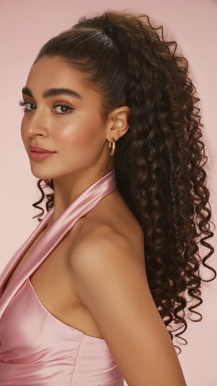 Curly Hairstyle Ideas 2026 High Curly Ponytail Glam
