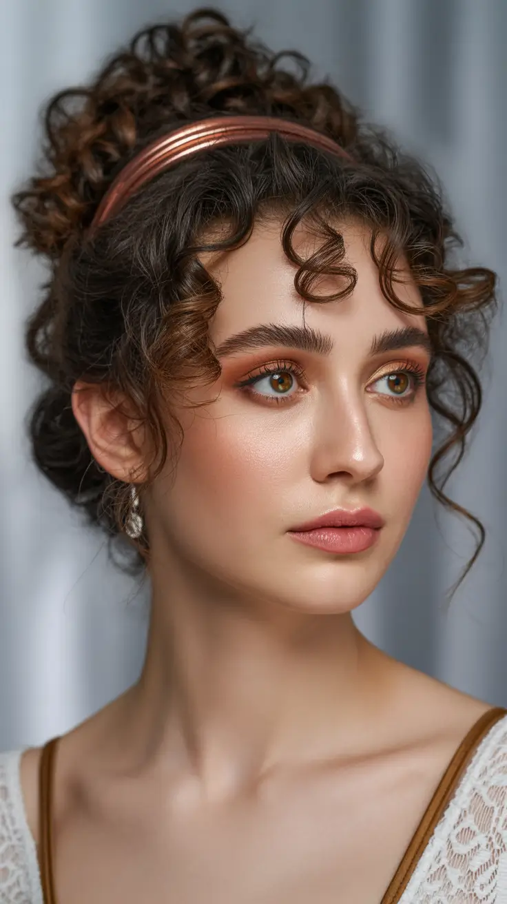 Curly Hairstyle Ideas 2026 Curly Updo with Metallic Headband