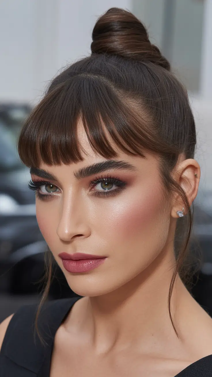 Updos Polished Top Knot with Bangs