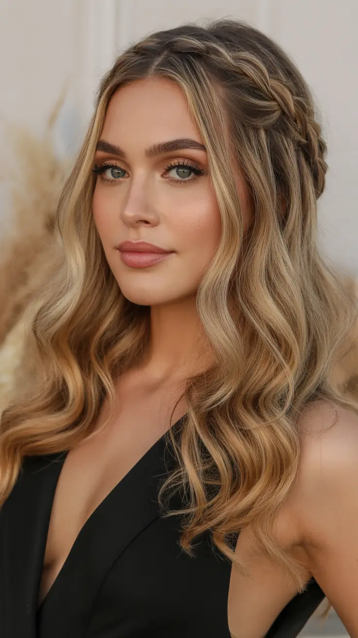 Wavy hair Golden Braided Half-Up Waves