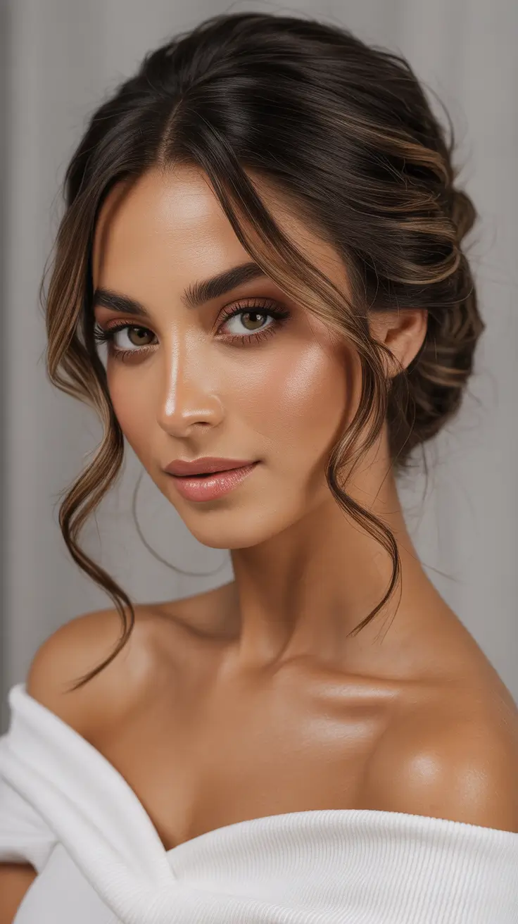 Up Soft Romantic Bun with Loose Strands