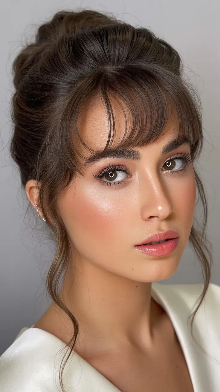 Updos Chic High Bun with Curtain Bangs