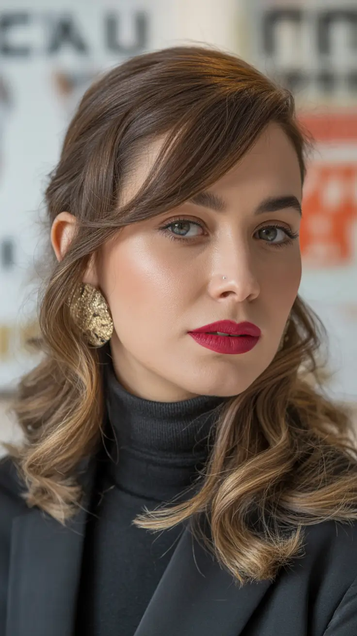 Simple Loose Curled Ends With Side-Swept Bangs