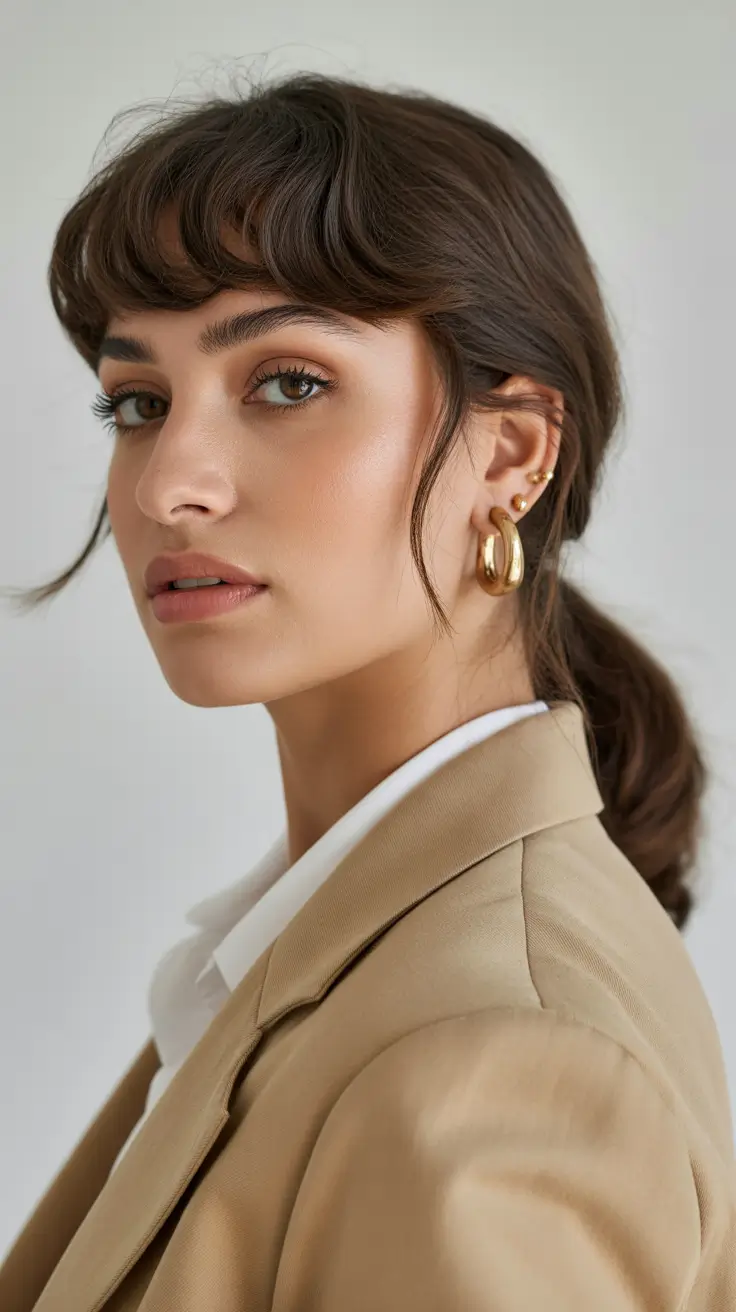 Simple Textured Ponytail With Curved Fringe