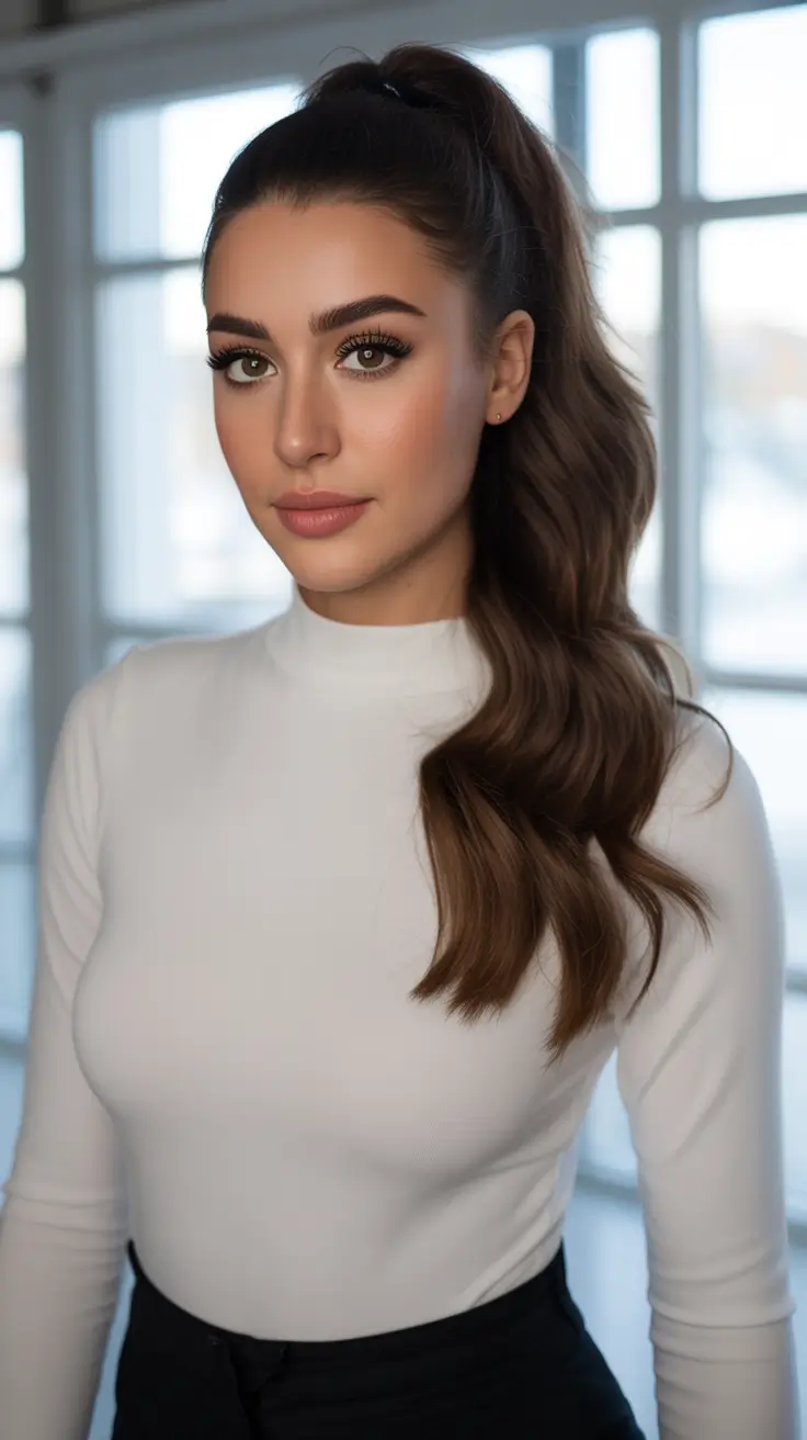 Simple High Voluminous Ponytail With Cascading Waves