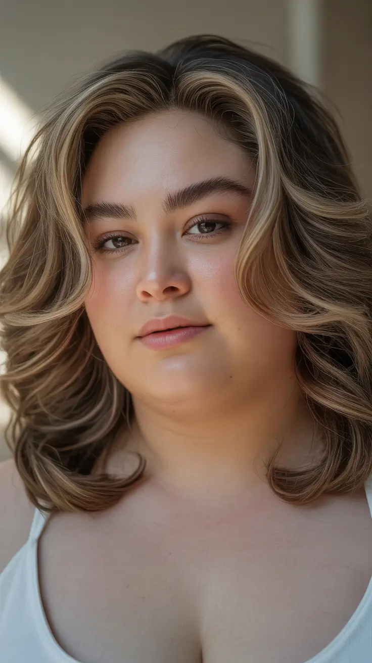 Round face Soft Volume Layers with a Golden Glow