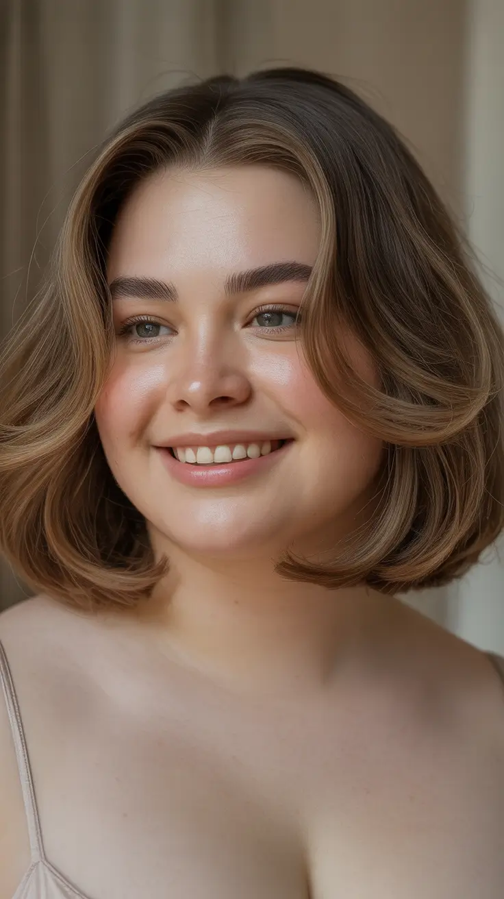 Round face Rounded Short Bob with Subtle Highlights
