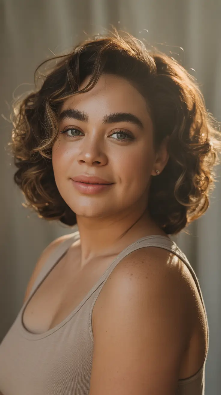 Layered lob Curly Bob with Natural Texture