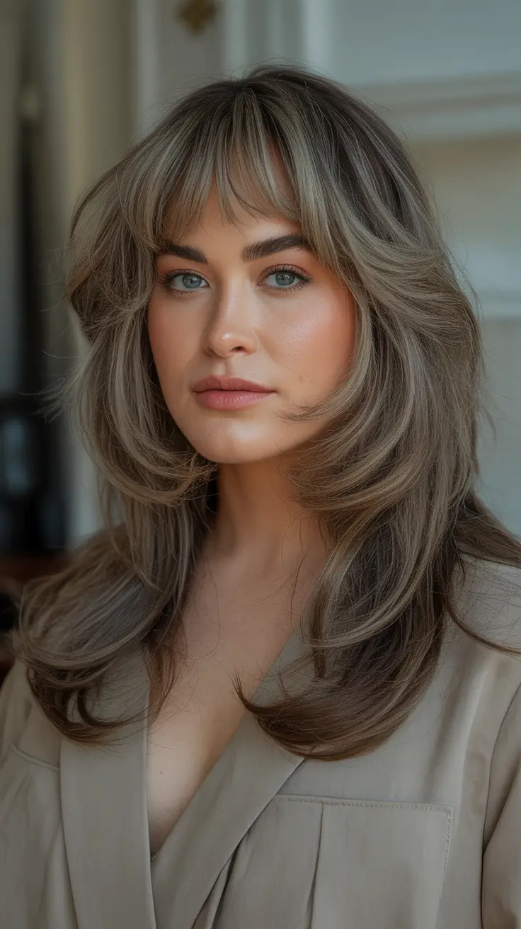 Layered lob Feathered Layers with Soft Bangs