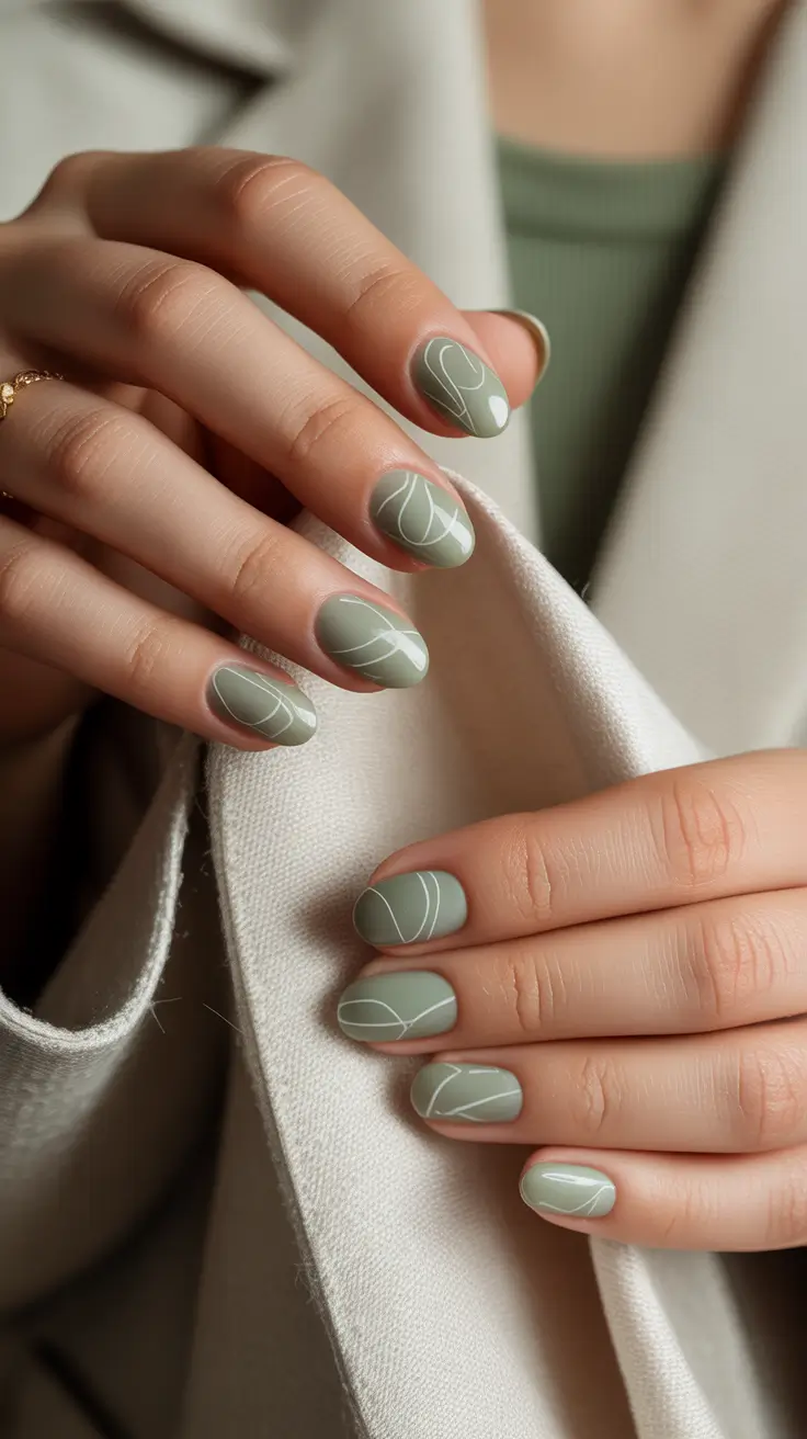 21-stylish-gel-nails-2026-Sage-Matte-Swirls-on-Clean-Short-Nails