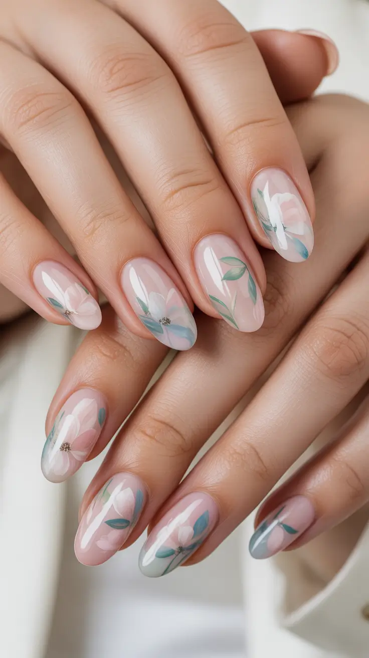 21-stylish-gel-nails-2026-Soft-Floral-Art-on-Sheer-Pink-Base