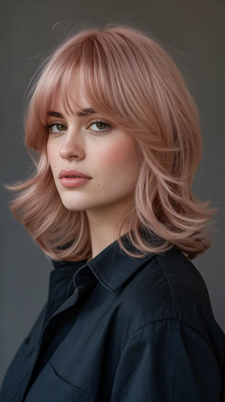 Medium Layered Dusty Rose Layered Medium-Length Cut With Soft Volume