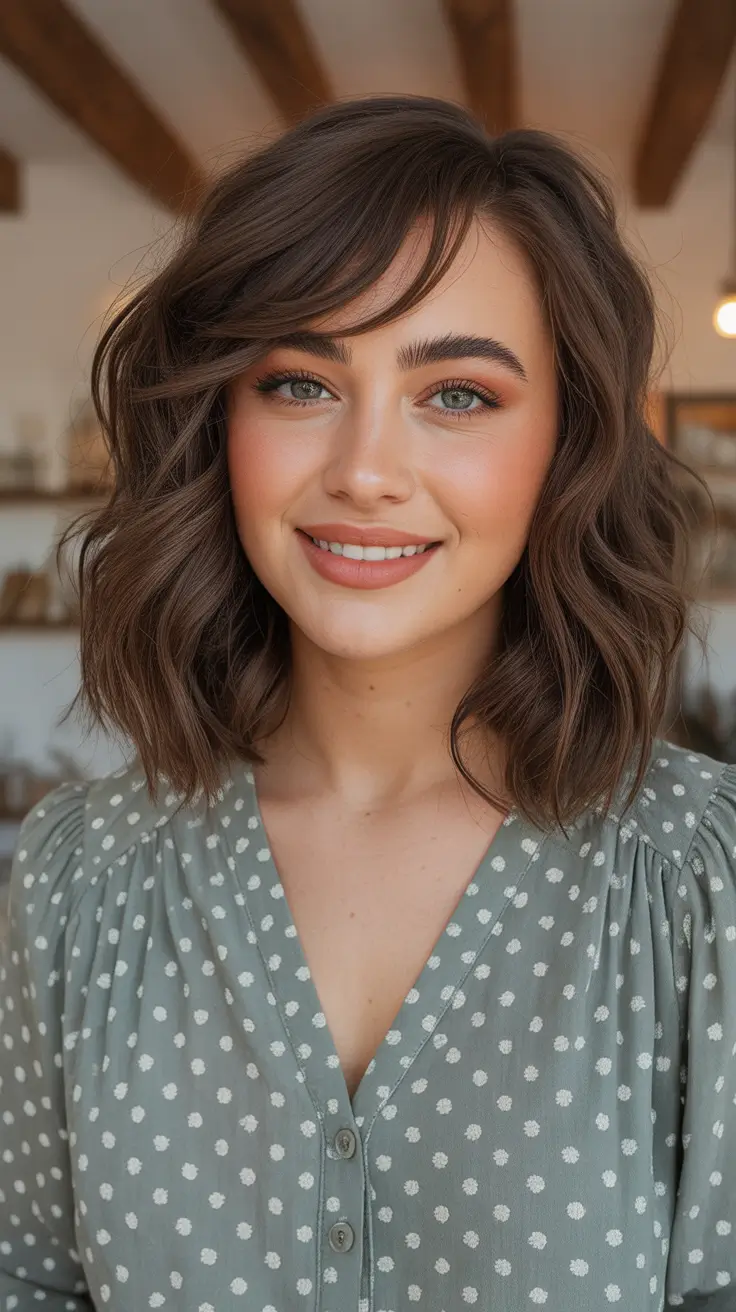 Lob Curly Loose Curled Lob With Soft Volume and Side Fringe