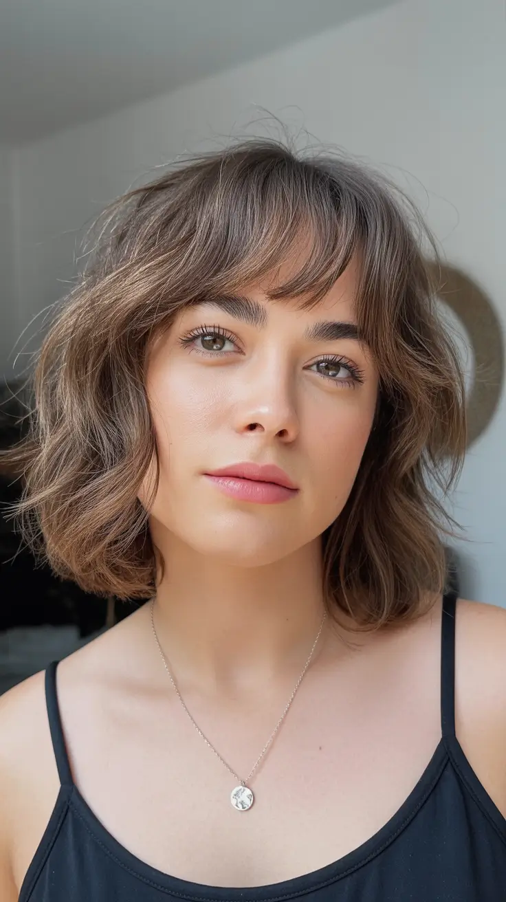 Wavy Hair Textured Soft Waves With Feathered Fringe