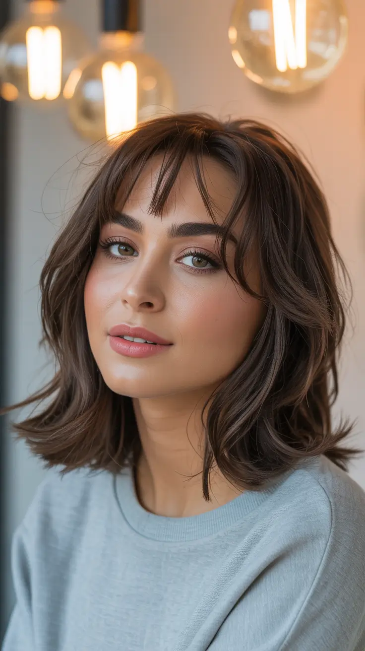 Medium Short Soft Shag-Inspired Bob With Light Fringe
