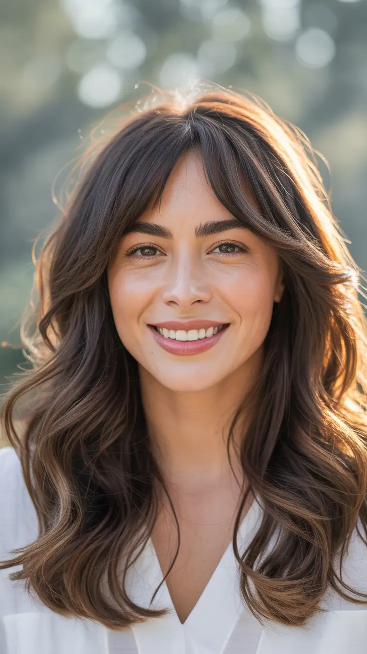 Medium Romantic Medium Wavy Layers With Curtain Fringe