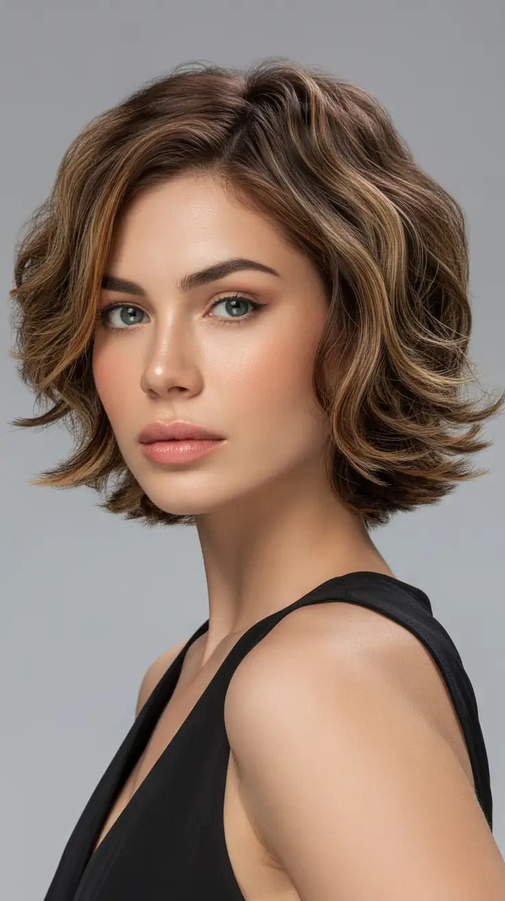 Medium Short Softly Layered Wavy Bob With Highlights