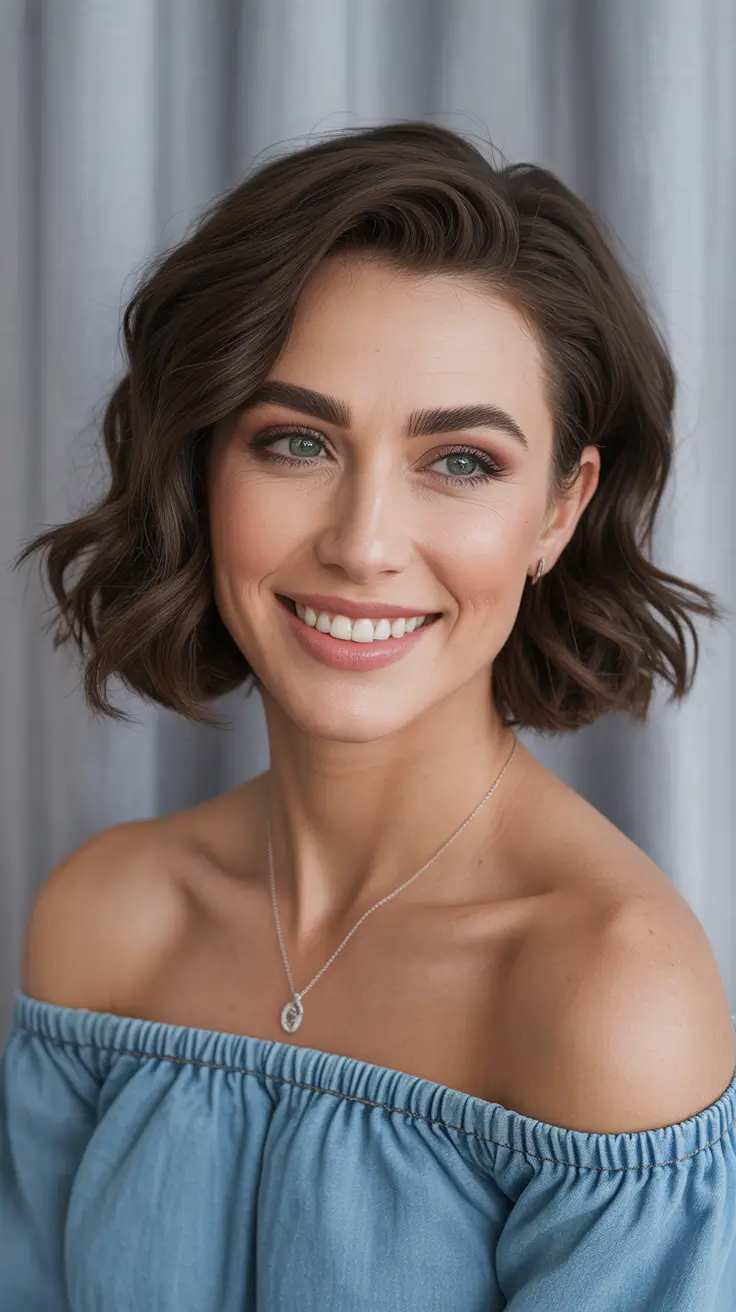 Short Playful Wavy Bob With Side-Swept Lift
