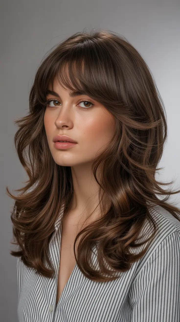 Long Layered Cut With Soft Curtain Bangs