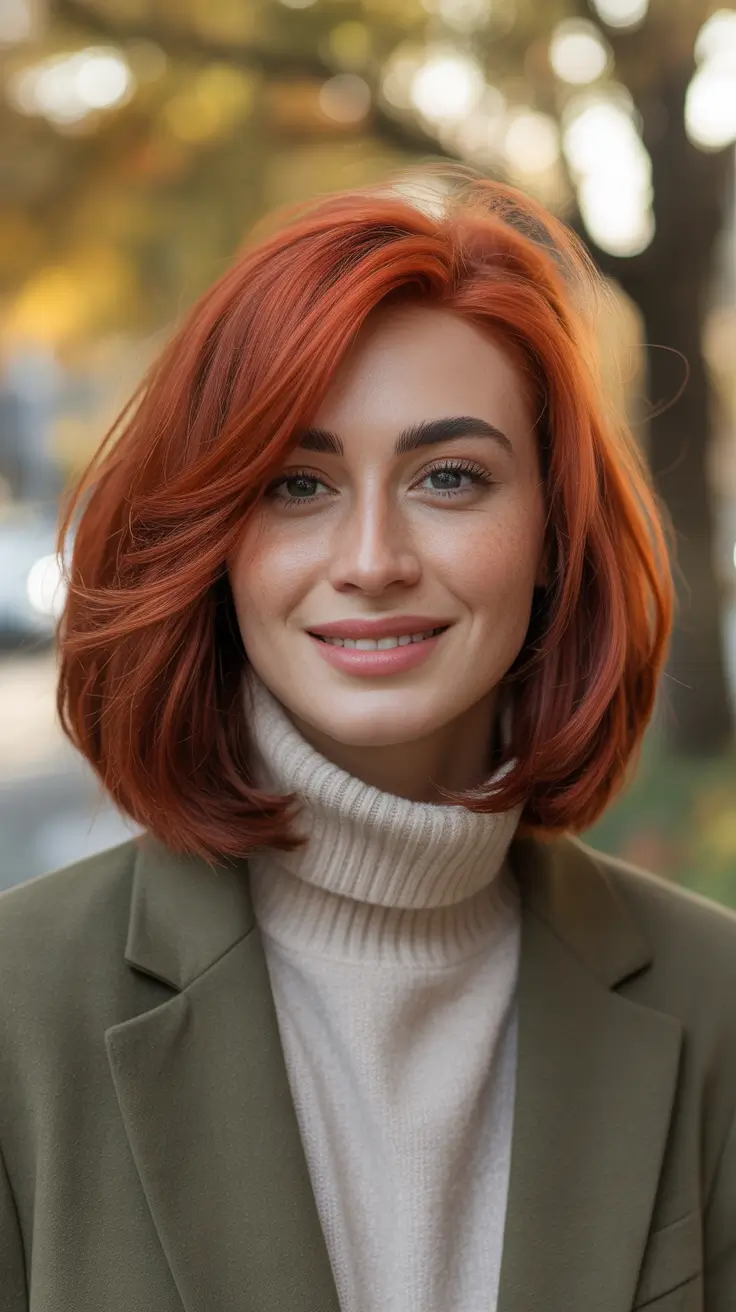 Haircuts 2026 Warm Copper Layered Lob With Side Sweep