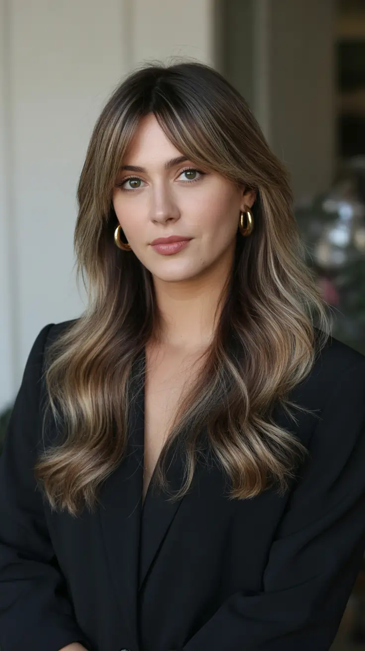 Trendy Balayaged Long Waves with Soft Curtain Flow